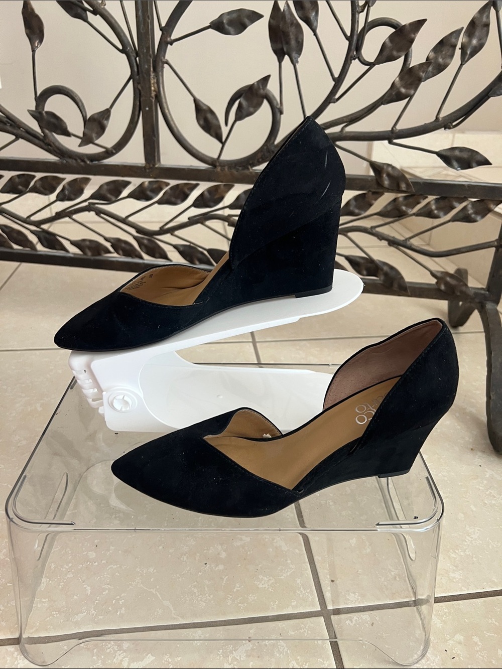 Franco Sarto Suede Pointed-Toe Black Wedge Pumps